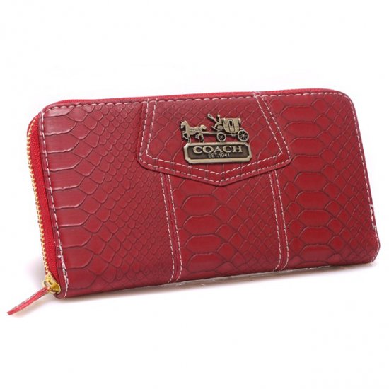 Coach Accordion Zip In Croc Embossed Large Red Wallets CCL - Click Image to Close